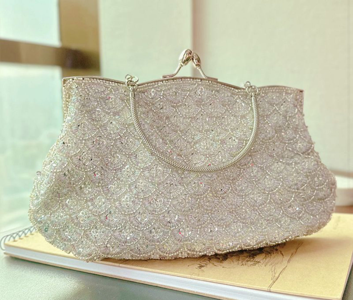 SILVER BEADED OCCASION BAG