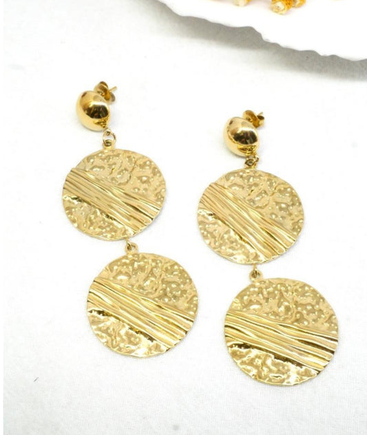 TEXTURED DISC STATEMENT EARRINGS - GOLD