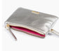 METALLIC SILVER WRISTLET PURSE WITH PINK LINING