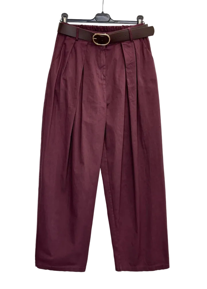 COTTON BALLOON PANTS WITH BELT - 10-16 - BURGUNDY