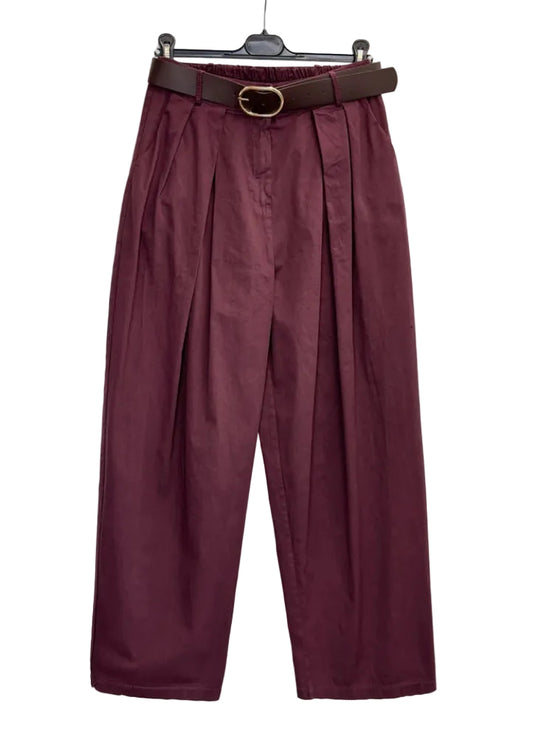COTTON BALLOON PANTS WITH BELT - 10-16 - BURGUNDY
