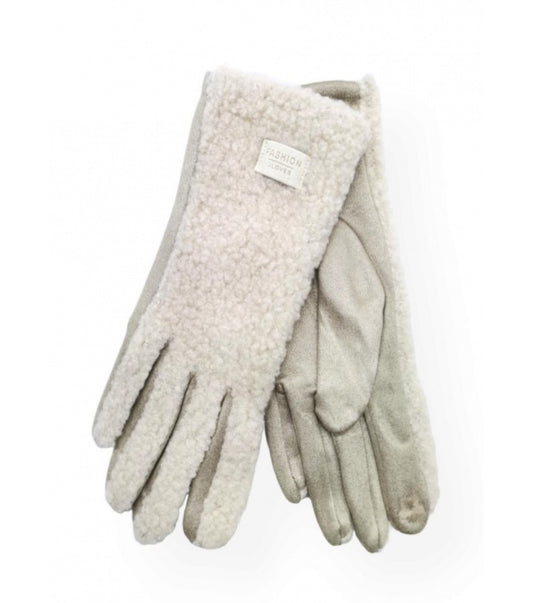 TEDDY FLEECE GLOVES - BEIGE