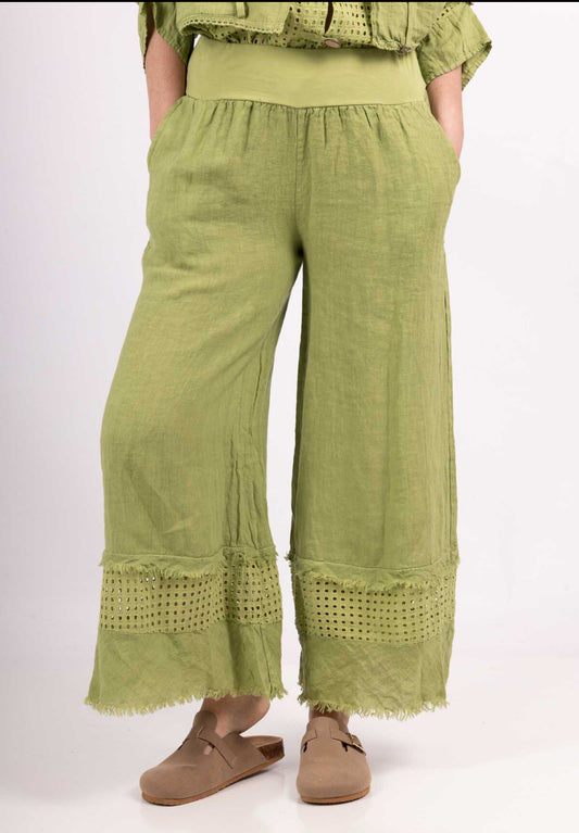 LINEN MESH DETAIL PANTS - 10-16 - LIME