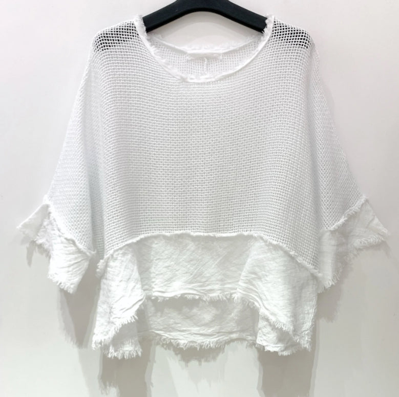 LINEN MESH TOP - 10-16 - WHITE