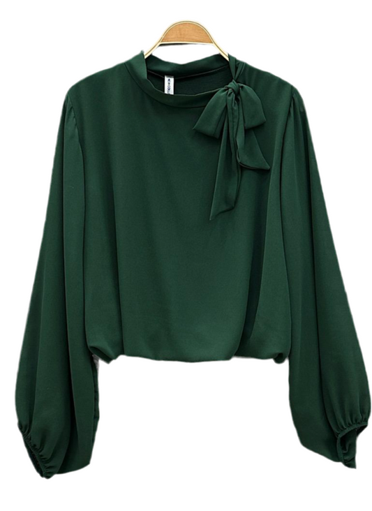 BOW TIE BLOUSE - BOTTLE GREEN - 8-14