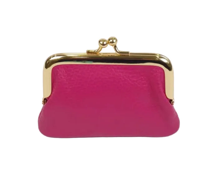 LEATHER GRANNY PURSE - FUSCHIA