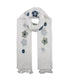 COTTON BLEND FLORAL EMBROIDERED SCARF WITH FRINGE - BLUE