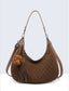 TEXTURED POM SHOULDER BAG - BROWN