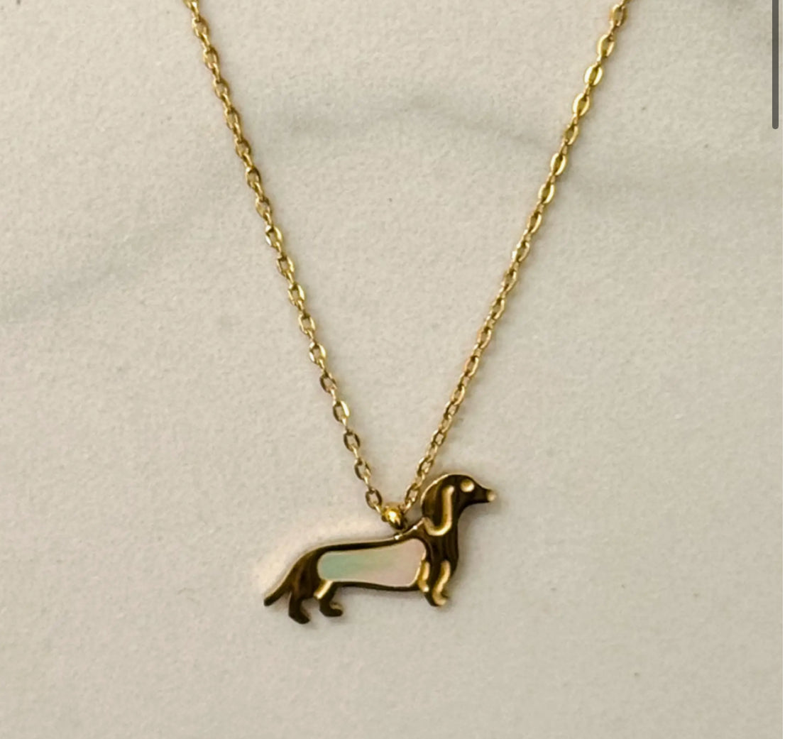STAINLESS STEEL & WHITE ENAMEL DOG NECKLACE