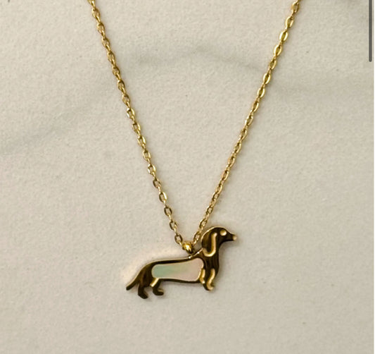 STAINLESS STEEL & WHITE ENAMEL DOG NECKLACE