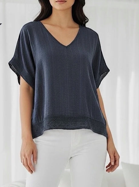 MESH TRIM TOP - 10-16 - NAVY