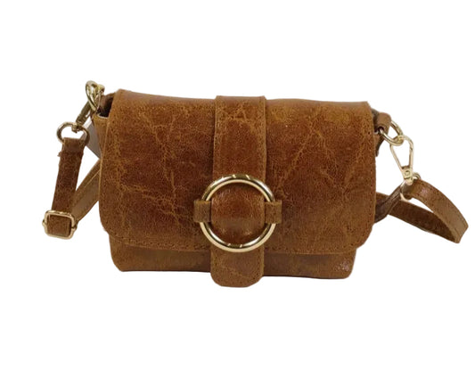 LEATHER CROSSBODY BAG - CAMEL