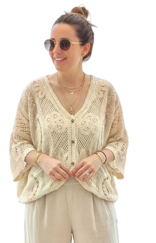 CROCHET CARDI - 10-16 - BEIGE