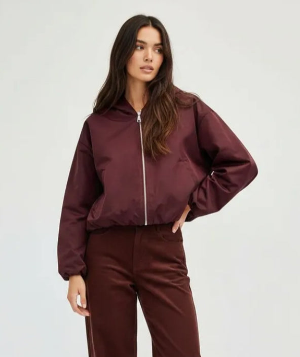 HOODED BOMBER JACKET - 10-16 - BURGUNDY