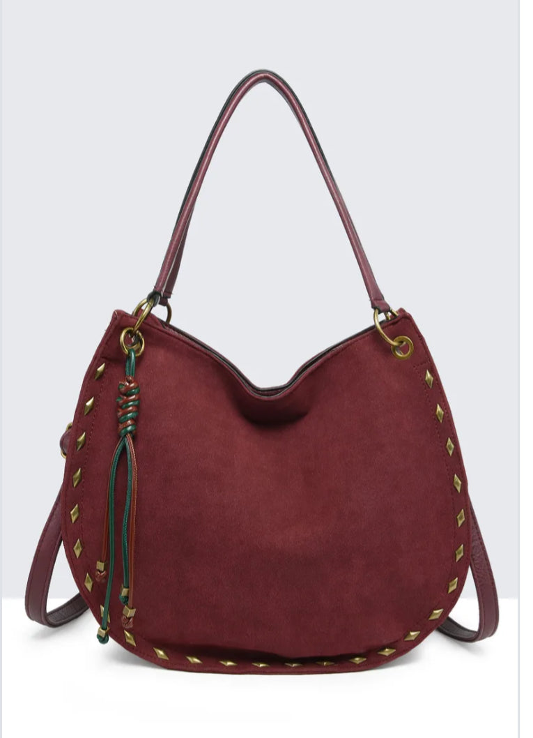 NUBUCK EFFECT SHOULDER/ CROSSBODY- BURGUNDY