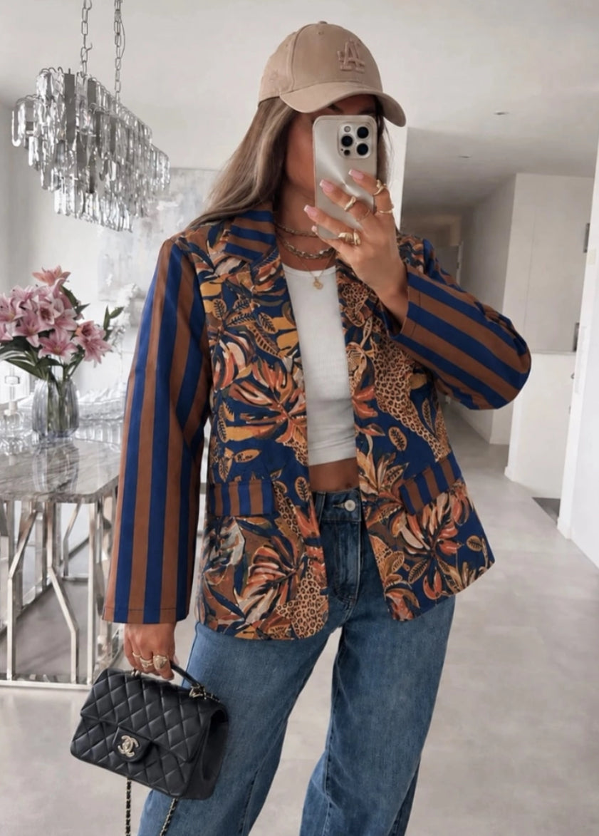 SUEDETTE STRIPE SLEEVE BLAZER - 8-14 - NAVY