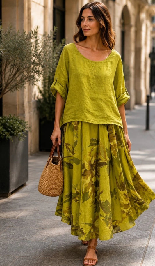 LINEN/COTTON 2 PCE DRESS & COVER UP - 10-16 - LIME