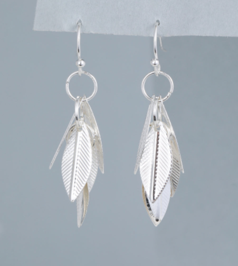LEAF HOOK DROP EARRINGS- SILVER