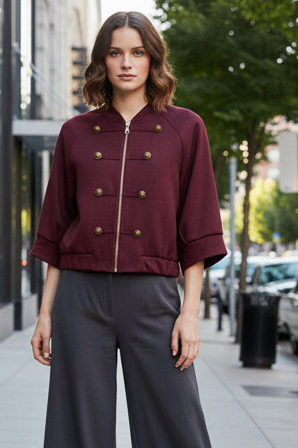 MILITARY BOMBER JACKET - 10-14 - BURGUNDY