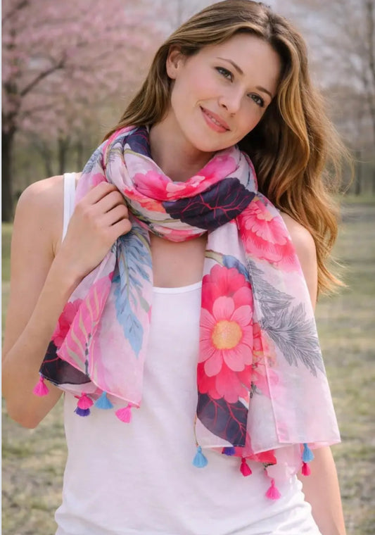 TASSEL FLORAL PRINT SCARF