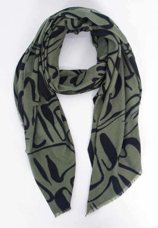 ABSTACT PRINT SCARF - KHAKI