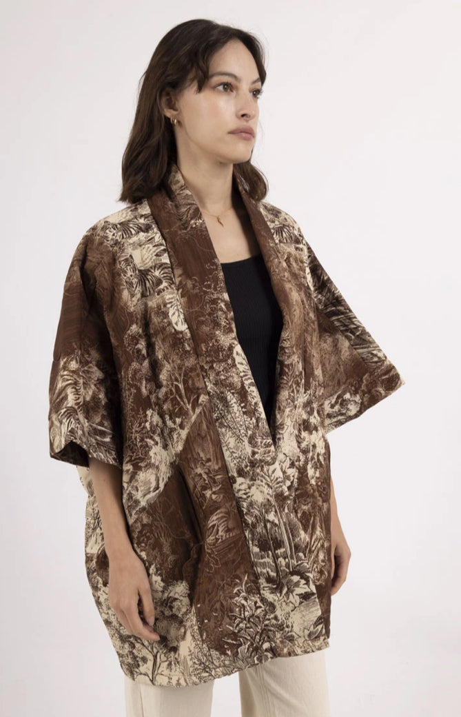 TOILE QUILTED KIMONO - FREE SIZE - BROWN