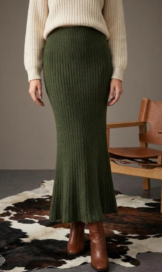 RIBBED MAXI SKIRT - 10-16 - KHAKI