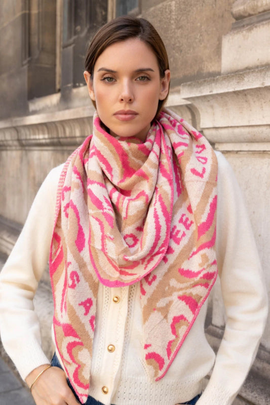 TRIANGLE KNIT SCARF - PINK