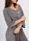 COTTON/LINEN BLEND BUTTON DETAIL TOP - 8-14 - CHARCOAL