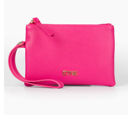 FUSCHIA WRISTLET PURSE WITH GREEN LINING