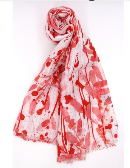 COTTON BLEND SPLASH PRINT SCARF - CORAL