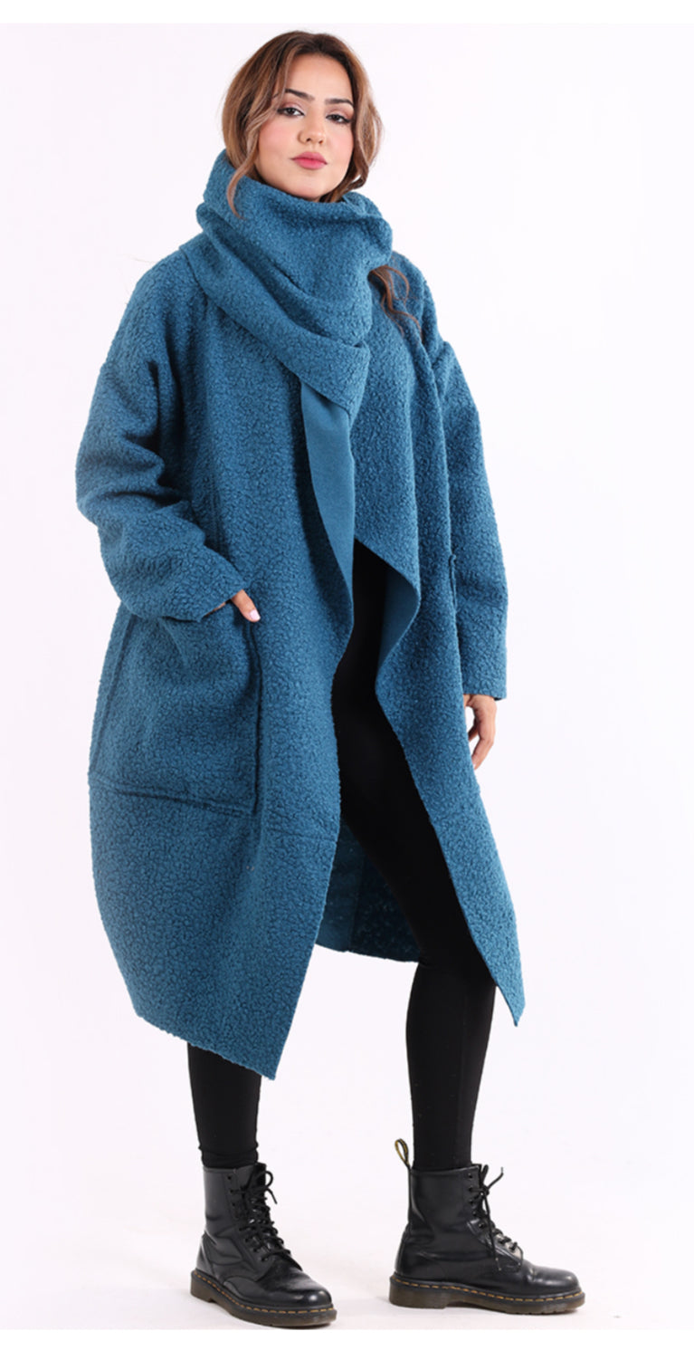 WRAP SCARF WATERFALL COAT - TEAL - 14-18