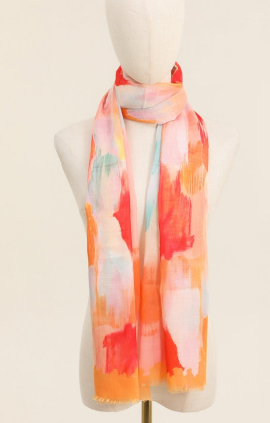 COTTON BLEND TIE DYE SCARF - ORANGE