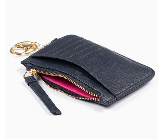 NAVY CARD HOLDER WITH PINK LINING