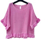 LINEN/COTTON FRILL TRIM TOP - 10-16 - PINK