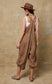 LINEN BUCKLE JUMPSUIT - 8-14 - BROWN