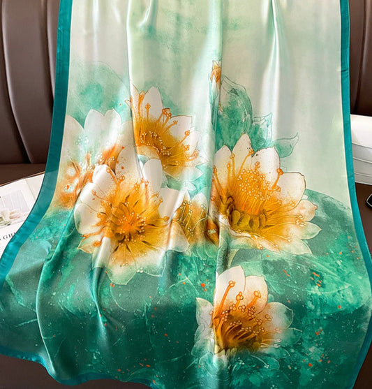 JADE GREEN FLORAL SILK FEEL SCARF