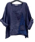 LINEN LACE DETAIL TOP - 10-16 - NAVY