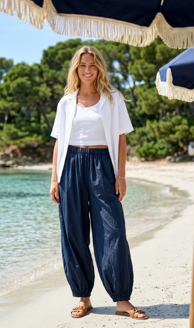 COTTON ELASTIC HEM PANTS - 10-16 - NAVY