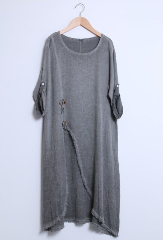 LINEN COTTON BLEND TUNIC - 10-16 - GREY