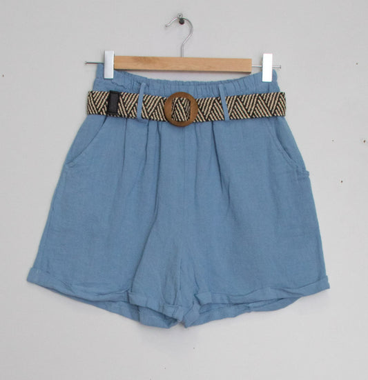 COTTON/LINEN BLEND SHORTS - 8-neat 14- DENIM BLUE