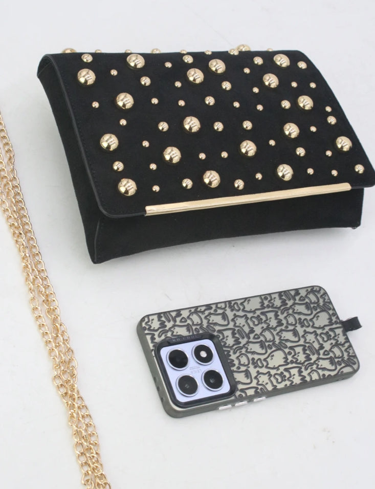 STUD VELVET BAG - BLACK