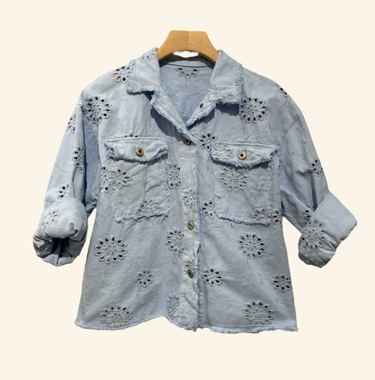 COTTON EMBROIDERED JACKET - 8-14 - BLUE