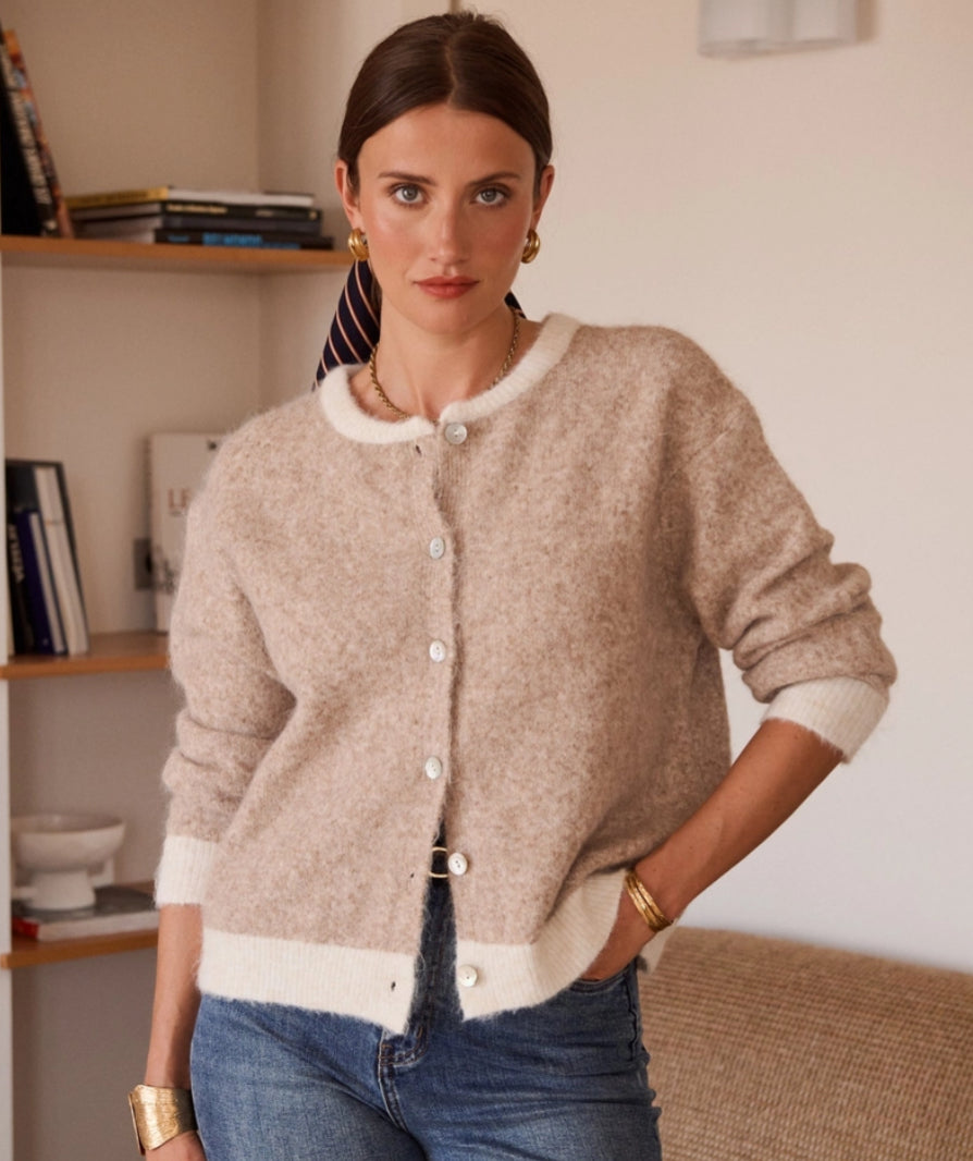 TWO TONE CARDI - 10-14 - BEIGE