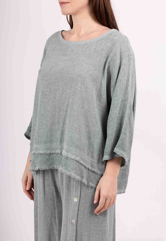 LAYERED HEM LINEN TOP - 10-16 - KHAKI