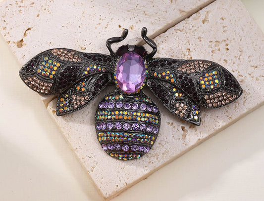 PURPLE CRYSTAL BEE BROOCH