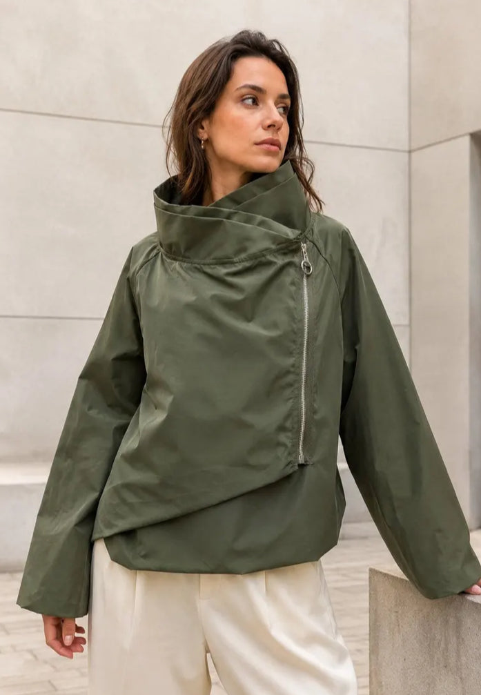 ZIP SIDE TIE JACKET - 10-16 - KHAKI
