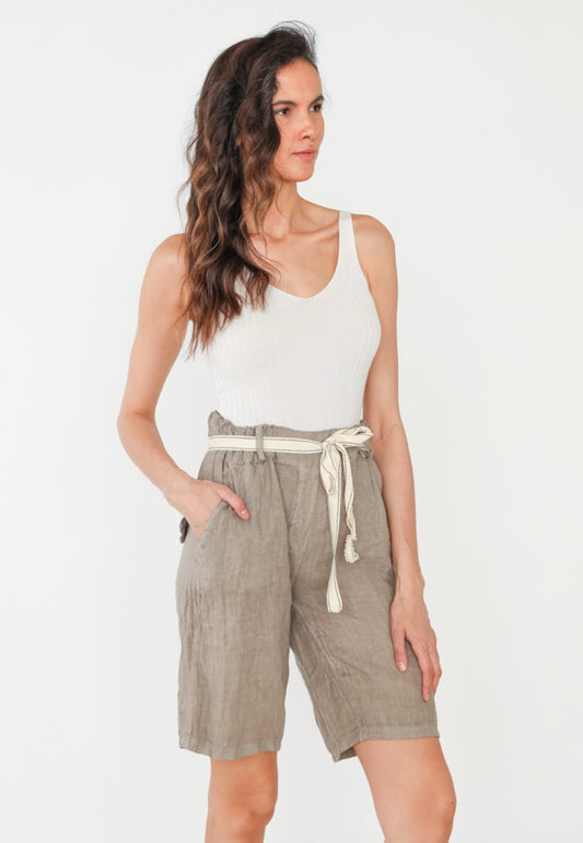 LINEN BERMUDA SHORTS - 10-14- TAUPE