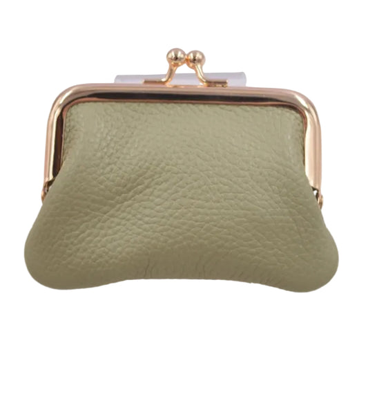 LEATHER GRANNY PURSE - KHAKI
