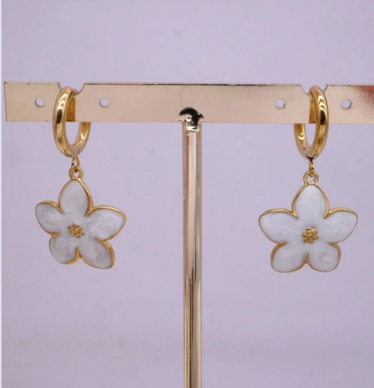 ENAMEL FLOWER EARRINGS- WHITE